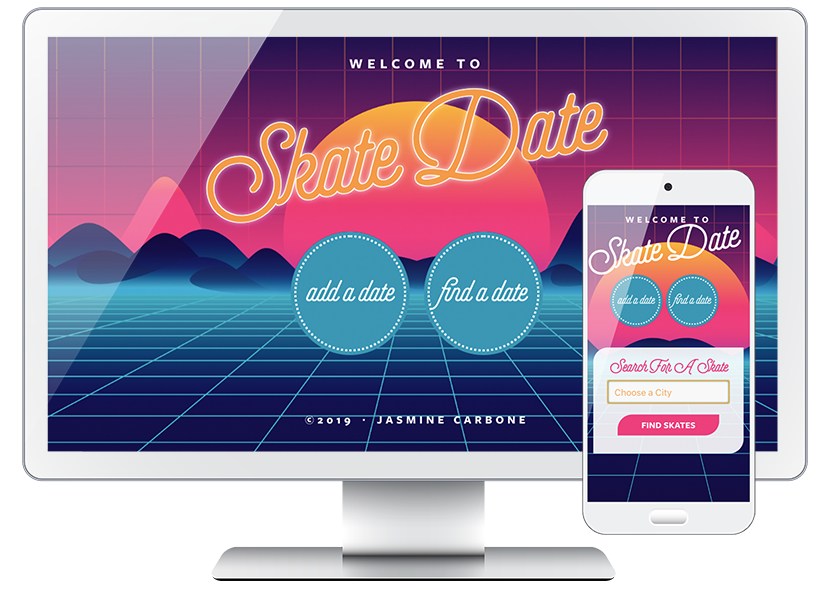 preview of skate date app on iphone and imac